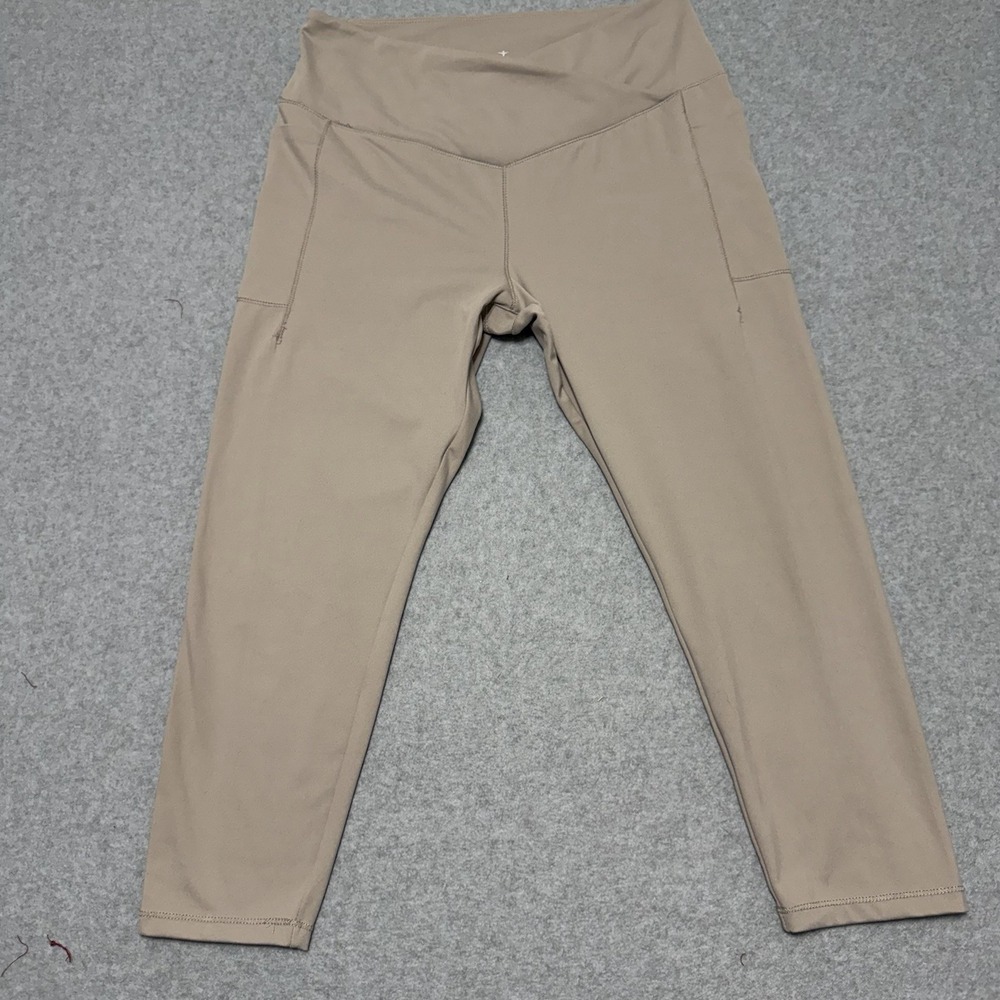 Danskin Women's Beige Leggings Size Large With Side Pockets Crossover Waist
